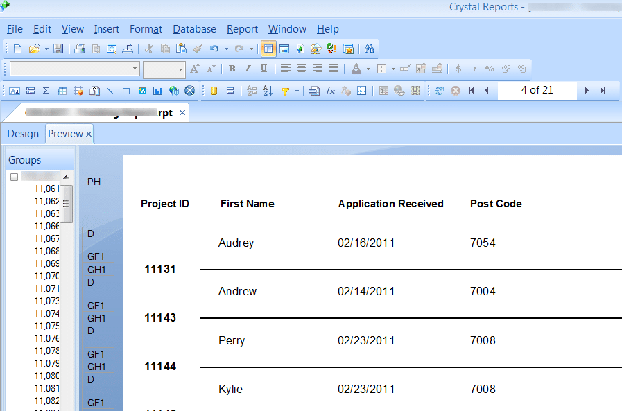 Crystal Reports 2011-> Group Data continuation message