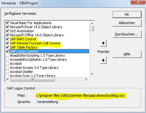 Use Named References of SAP ActiveX Libraries in VBA